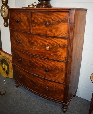 Lot 1296 - Large five height flame mahogany bow fronted...