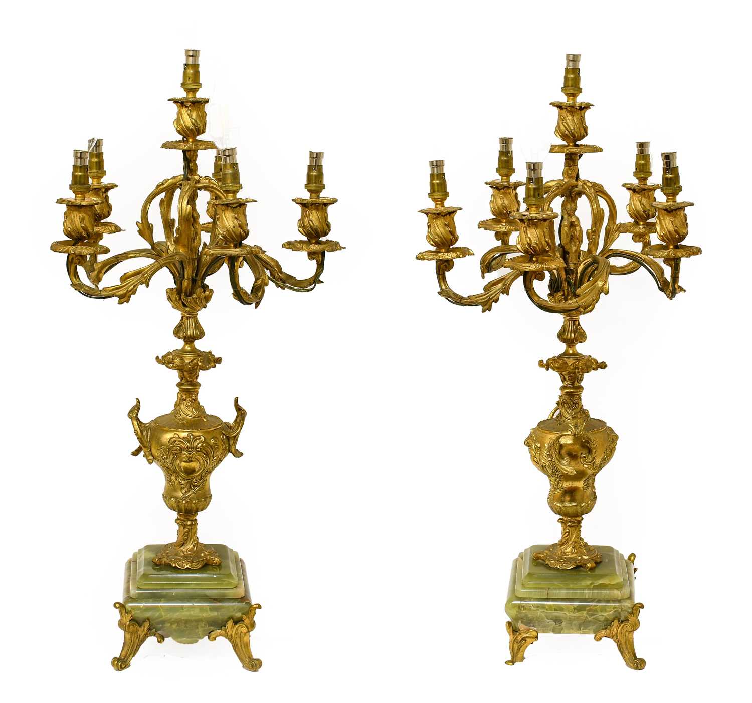 Lot 1052 - A Pair of Gilt Metal and Onyx Six-Light...