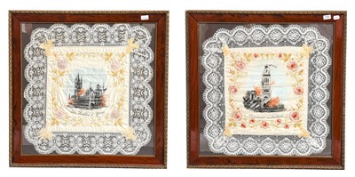Lot 2165 - Two Large Similar Souvenir Silk Painted and...
