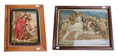 Lot 1068 - A maple framed woolwork picture 'Man of...