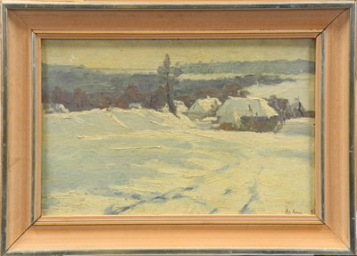 Lot 1138 - Ade Roisin (20th century) Houses in the snow...
