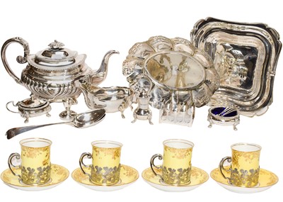 Lot 38 - Four silver mounted coffee cups and saucers,...