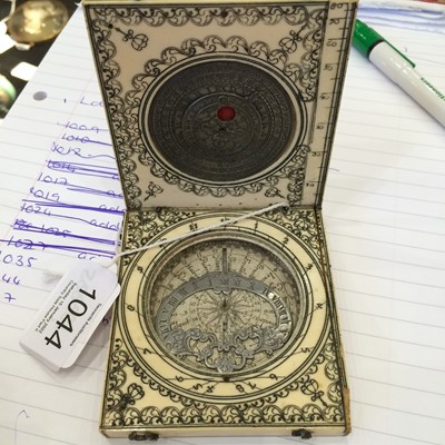 Lot 1044 - An Ivory Cased Portable Diptych Sundial,...