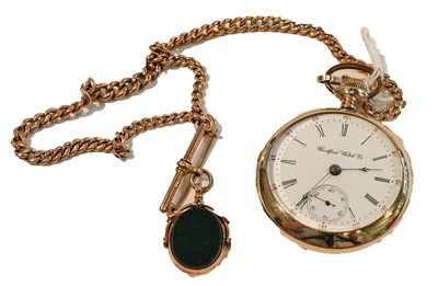 Lot 208 - A gold plated open faced pocket watch signed...
