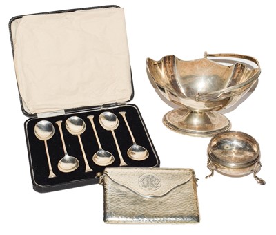 Lot 108 - Silver comprising; a purse, spoons, handled...