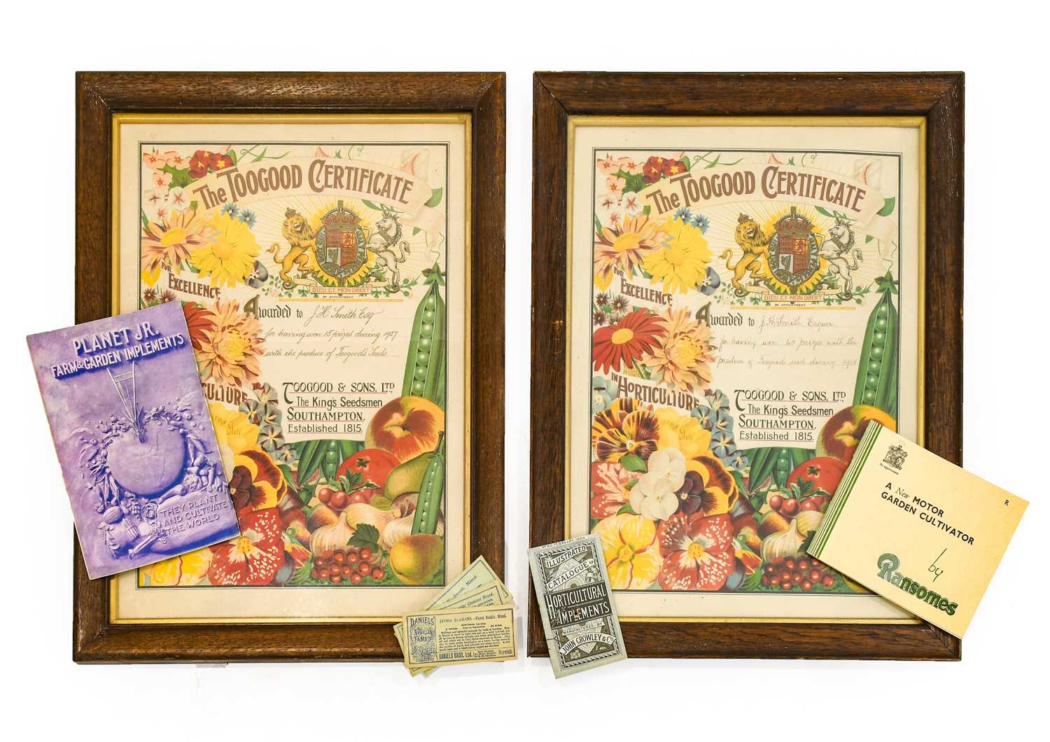 Lot 1070 - Two Horticultural Seed Company Certificates...