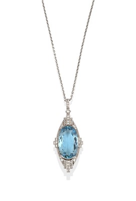 Lot 2001 - An Art Deco Aquamarine and Diamond Pendant on Chain