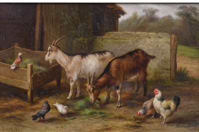 Lot 1082 - {} Edgar Hunt (1876-1953) Goats feeding from a...