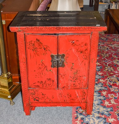 Lot 1140 - A 20th Century Chinese Red Lacquer Two-Door...