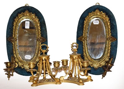 Lot 158 - A pair of late Victorian brass girandoles, the...