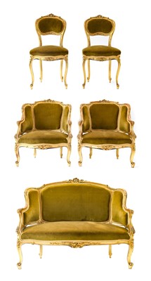 Lot 379 - {} A Louis XV Style Five-Piece Giltwood Salon...