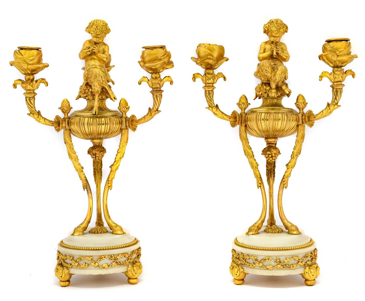 Lot 143 - {} A Pair of French Gilt Metal and White...