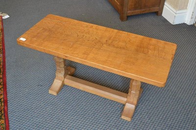 Lot 957 - A Robert  "Mouseman " Thompson Oak 3' Rectangular Coffee Table, on two octagonal legs, joined...