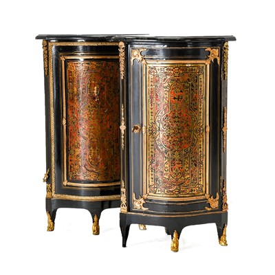 Lot 847 - {} A Pair of Ebonised, Red Tortoiseshell and...