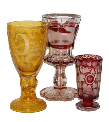 Lot 276 - A 19th century German ruby flash goblet,...