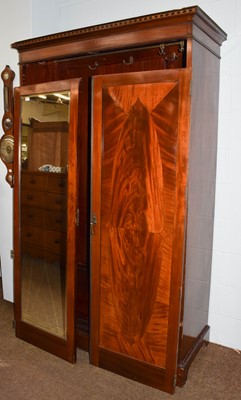 Lot 1264 - An Edwardian mahogany chequerbanded wardrobe,...