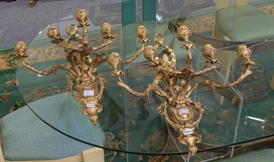 Lot 1179 - A pair of Victorian gilt and gesso five-branch...