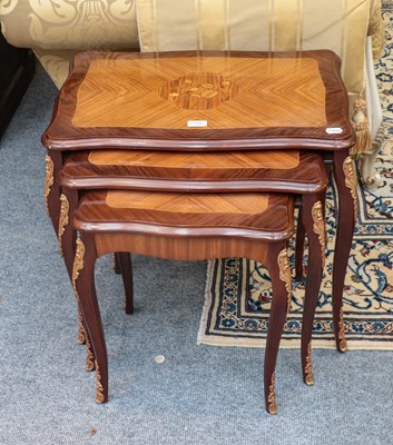 Lot 1202 - Three Italian marquetry inlaid nesting tables,...