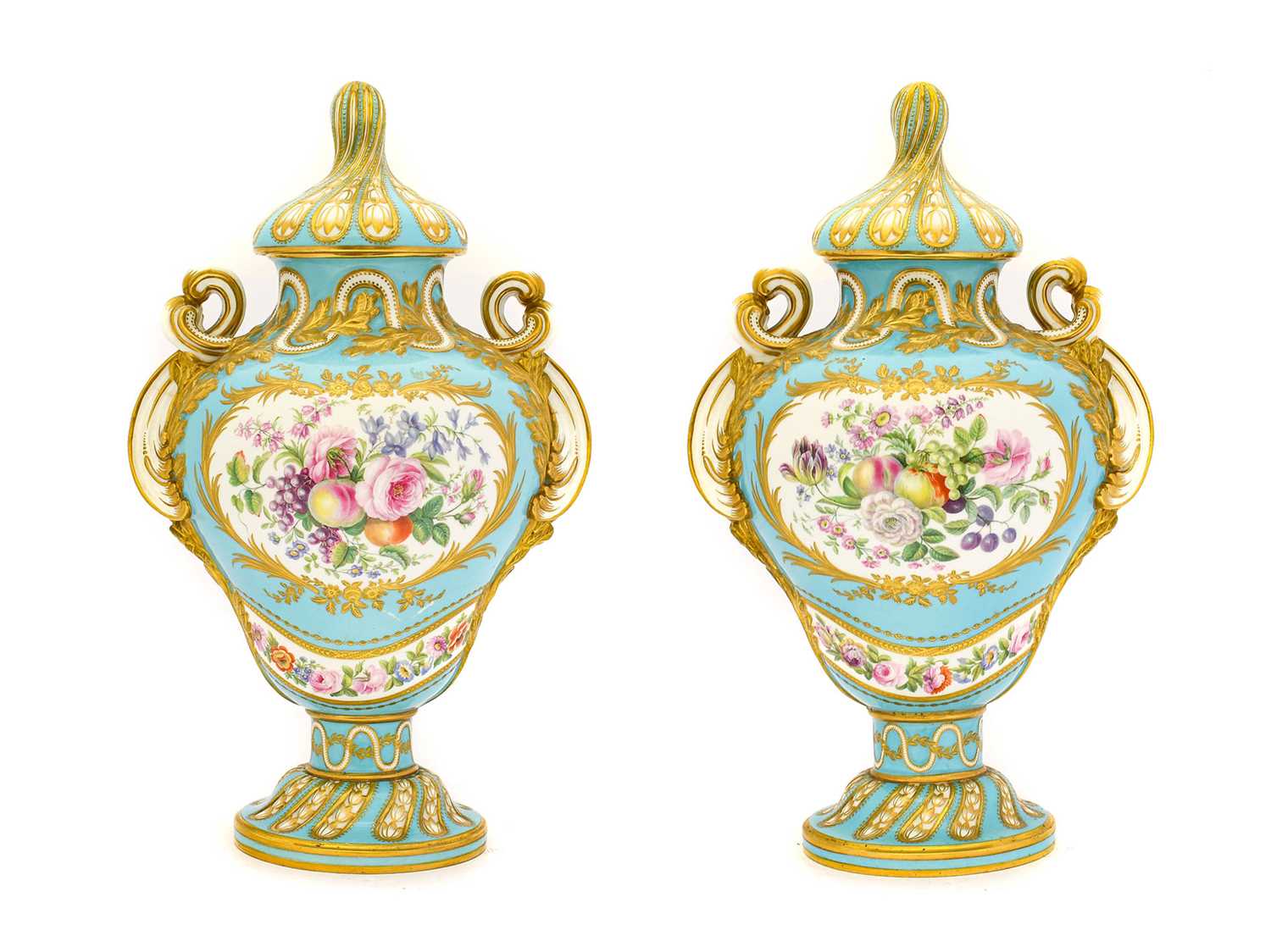 Lot 58 - {} A Pair of Sèvres Style Porcelain Vases and...