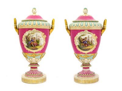 Lot 55 - {} A Pair of Berlin Porcelain Vases and Covers,...