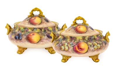 Lot 24 - {} A Pair of Royal Worcester Style Porcelain...