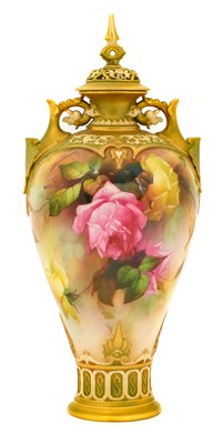 Lot 27 - {} A Royal Worcester Porcelain Vase and Cover,...