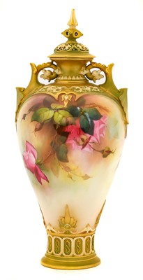 Lot 27 - {} A Royal Worcester Porcelain Vase and Cover,...