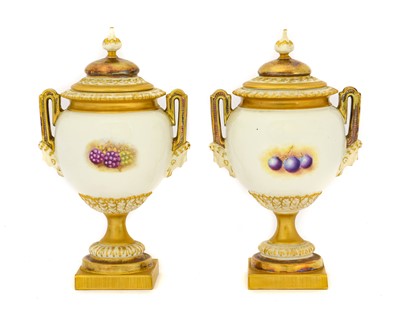 Lot 38 - {} A Pair of Royal Worcester Porcelain Vases...