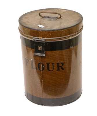 Lot 780 - {} A Victorian Brown Enamel Circular Flour Bin,...