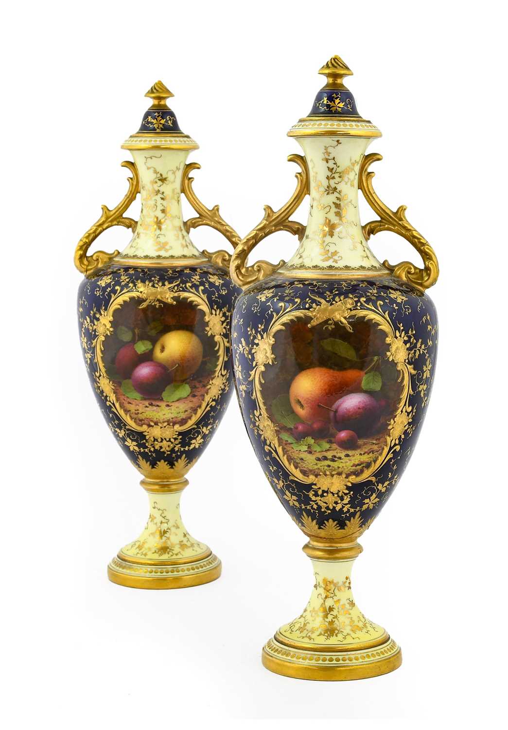 Lot 81 - {} A Pair of Coalport Porcelain Vases, early...