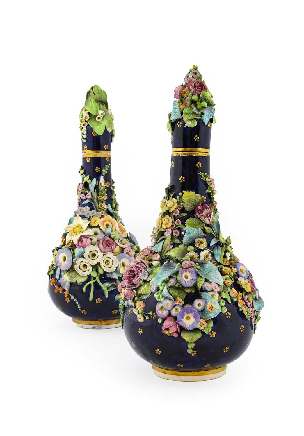 Lot 54 - {} A Pair of Derby Porcelain Bottle Vases and...