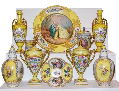Lot 77 - A late 19th century yellow ground Sèvres style...
