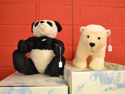 Lot 829 - Large modern Steiff standing polar bear and panda, in boxes with certificates