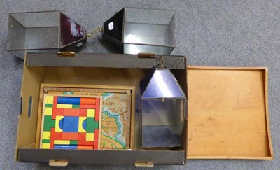 Lot 834 - Three lanterns and two wooden jigsaws