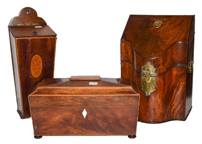 Lot 287 - A George III mahogany serpentine knife box, a...