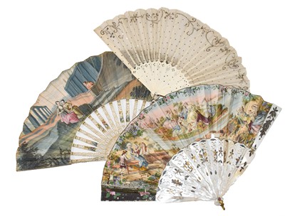 Lot 1021 - Two early 19th century fans with hand-painted...