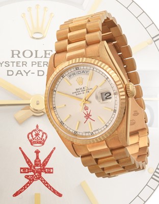 Lot 2139 - Rolex: A Rare 18 Carat Yellow Gold Wristwatch with Red Khanjar Royal Crest National Symbol of Oman