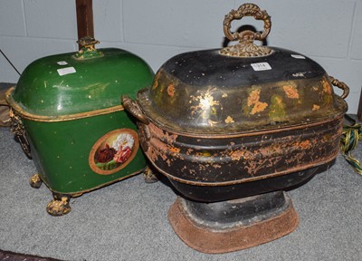 Lot 314 - Two Victorian toleware coal buckets, one...