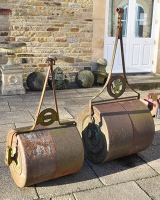 Lot 1340 - Two Victorian garden rollers, one with lion...