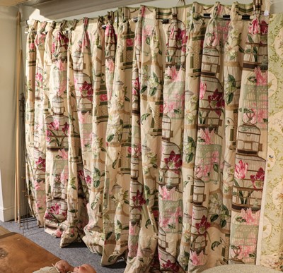Lot 1062 - Pair of decorative curtains printed with bird...