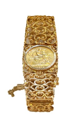 Lot 315 - A 9 carat gold fancy link bracelet, with a...