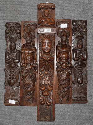 Lot 1180 - Five 18th century and later carved oak...