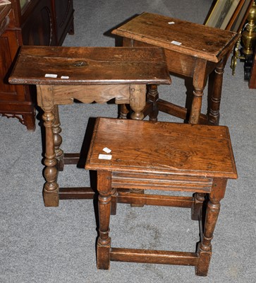 Lot 1199 - An 18th century oak joint stool, 45cm by 26cm...