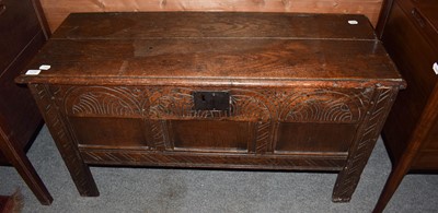 Lot 1230 - A 19th lunette carved oak coffer, 109cm by...