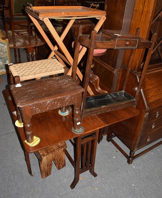 Lot 1210 - A 1920s oak bureau bookcase, an oak stick...