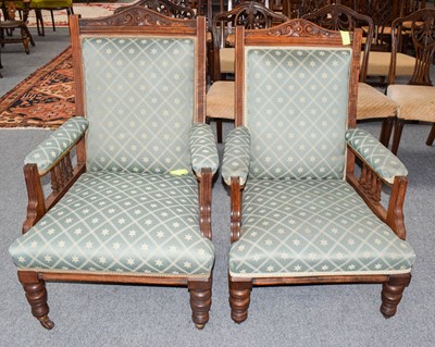 Lot 1234 - A pair of late Victorian part upholstered...