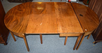 Lot 1252 - A Georgian mahogany D end dining table, 223cm...