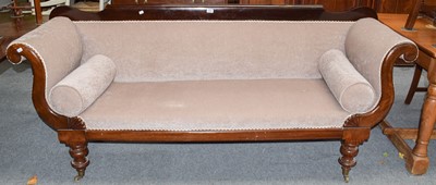 Lot 1256 - A mahogany framed scroll end sofa, 205cm