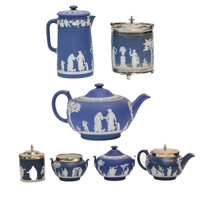 Lot 70 - Wedgwood Jasperware teapot, jug, biscuit...