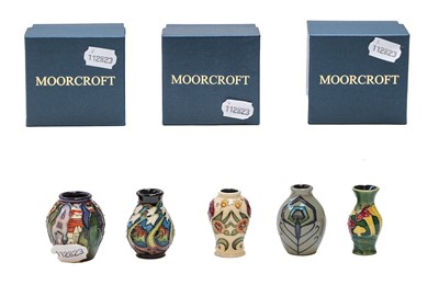 Lot 53 - Five miniature modern Moorcroft pottery vases,...